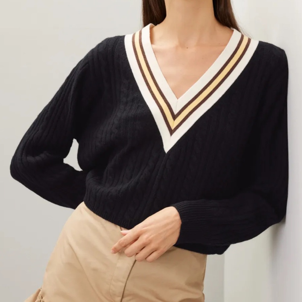 Sandro V-Neck Wool & Cashmere Sweater in Black